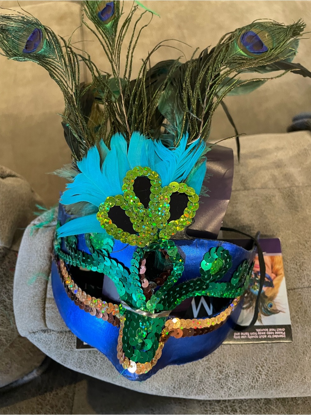 Peacock Feather Mask Blue Green Sequin Masquerade Halloween Costume